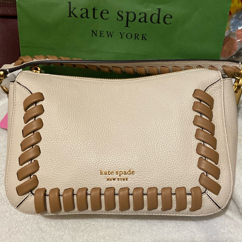 GVY: Kate Spade NWT Milk Glass Whipstitched Cream & Tan Leather Handbag